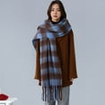 thumbnail image 4 of Women Plaid Scarf Chunky Oversized Winter Shawl Tassel Wrap Retro Literary Style Warm Wide Scarf for Ladies Gifts, 4 of 8