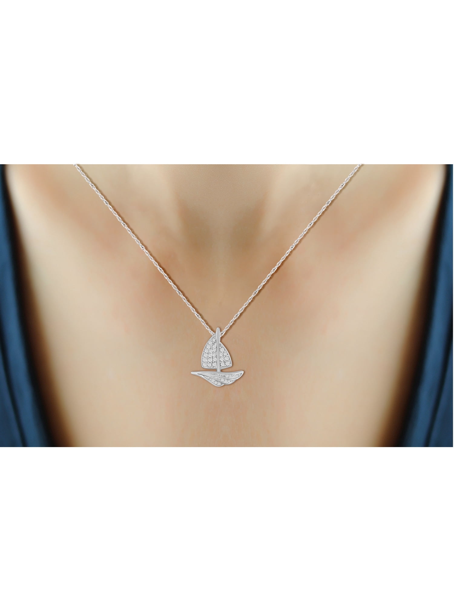 Silver Chain Necklace for Women – .925 Sterling Silver SailBoat Necklace with Sparkling Genuine 0.20 CTW White Diamonds – Chic, Sterling Silver Statement Necklace Gifts by JewelersClub