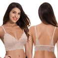 thumbnail image 5 of Curve Muse Plus Size Plunge Unlined Bralette with Floral Lace-2 Pack-NUDE,DK PINK-XXL, 5 of 7