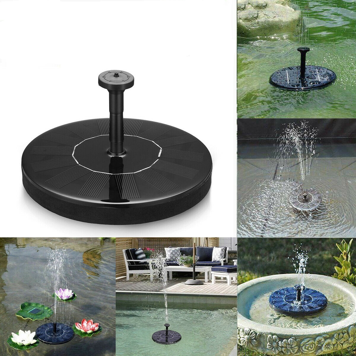 Floating Solar Powered Fountain Pond Pool Water Pump For Bird Bath Tank Garden 