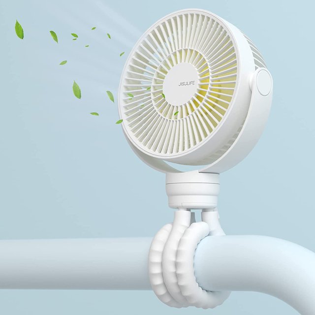 Ventilador para cochecito, 【4000 mAh】 Ventilador de trípode flexible de 4 velocidades, ventilador de escritorio personal portátil, ventilador giratorio de 720 ° para cochecito, cunas, asiento de automóvil - Blanct JM