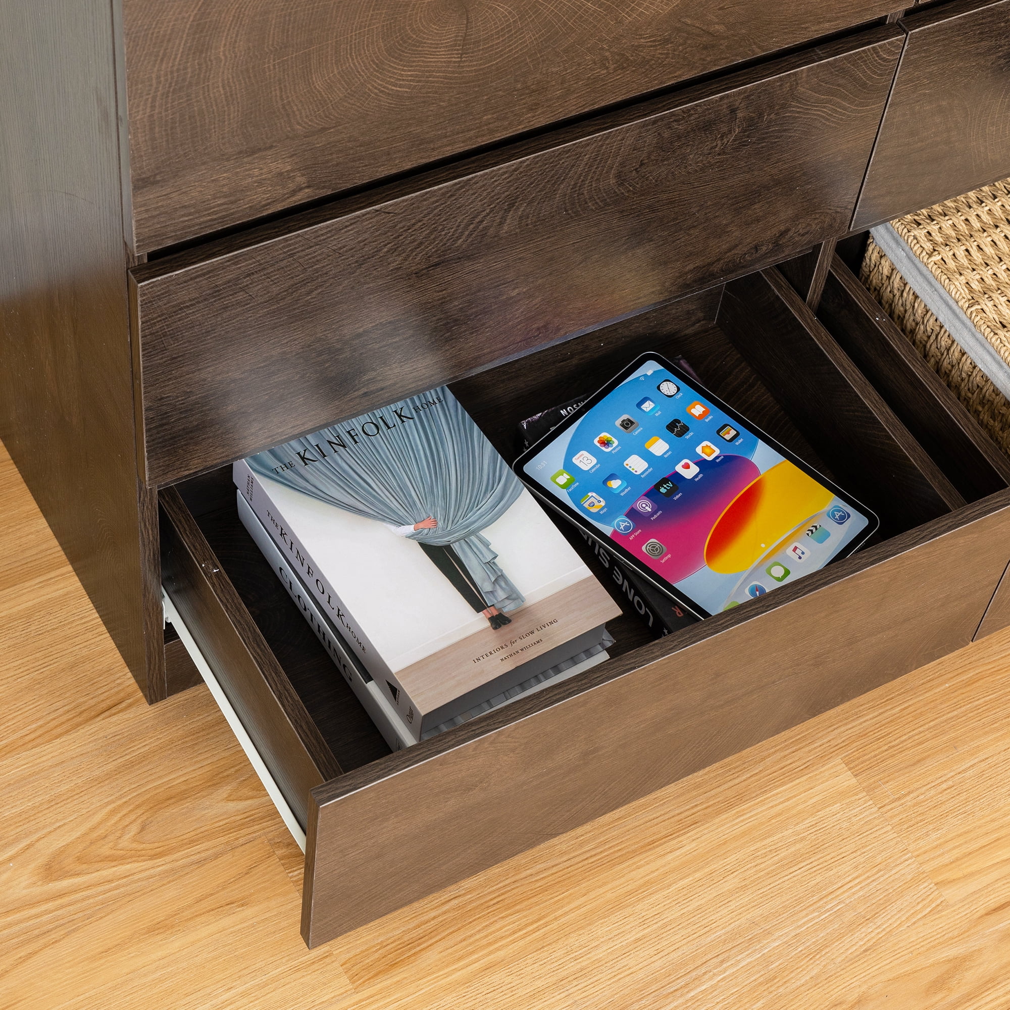 Demi Bonn 6 Drawer Double Dresser, Modern 6 Chest of Drawers with Deep Drawers, Wide Storage Organizer Cabinet for Living Room, Brown