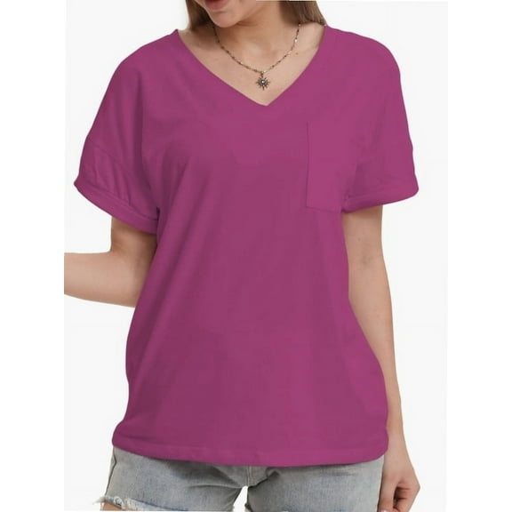 Womens T Shirts Short Sleeve V Neck Casual Summer Tops Tshirts with Pocket