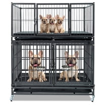 Homey Pet 43 Inch Metal Wire Dog Whelping Box for Puppies   Stackable Heavy Duty Dog Crate Cage Kennel with Caster, Divider, Floor Grid and Tray for Medium/Small Sized Dogs