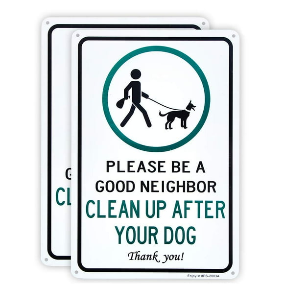 2 Pack Clean Up After Your Dog Sign, Clean Up After Your Pets, Be a Good Neighbor Sign, 12"x 8" .040 Rust Free Aluminum – Reflective, UV Protected and Weatherproof