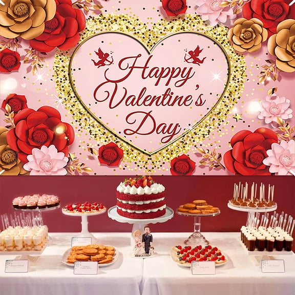 Happy Valentine's Day Banner Romantic Date Banner for Proposal Valentine's Day Decoration for Dinner Romantic Atmosphere Props forLovers on Valentine's Day 71" X 45" Pink