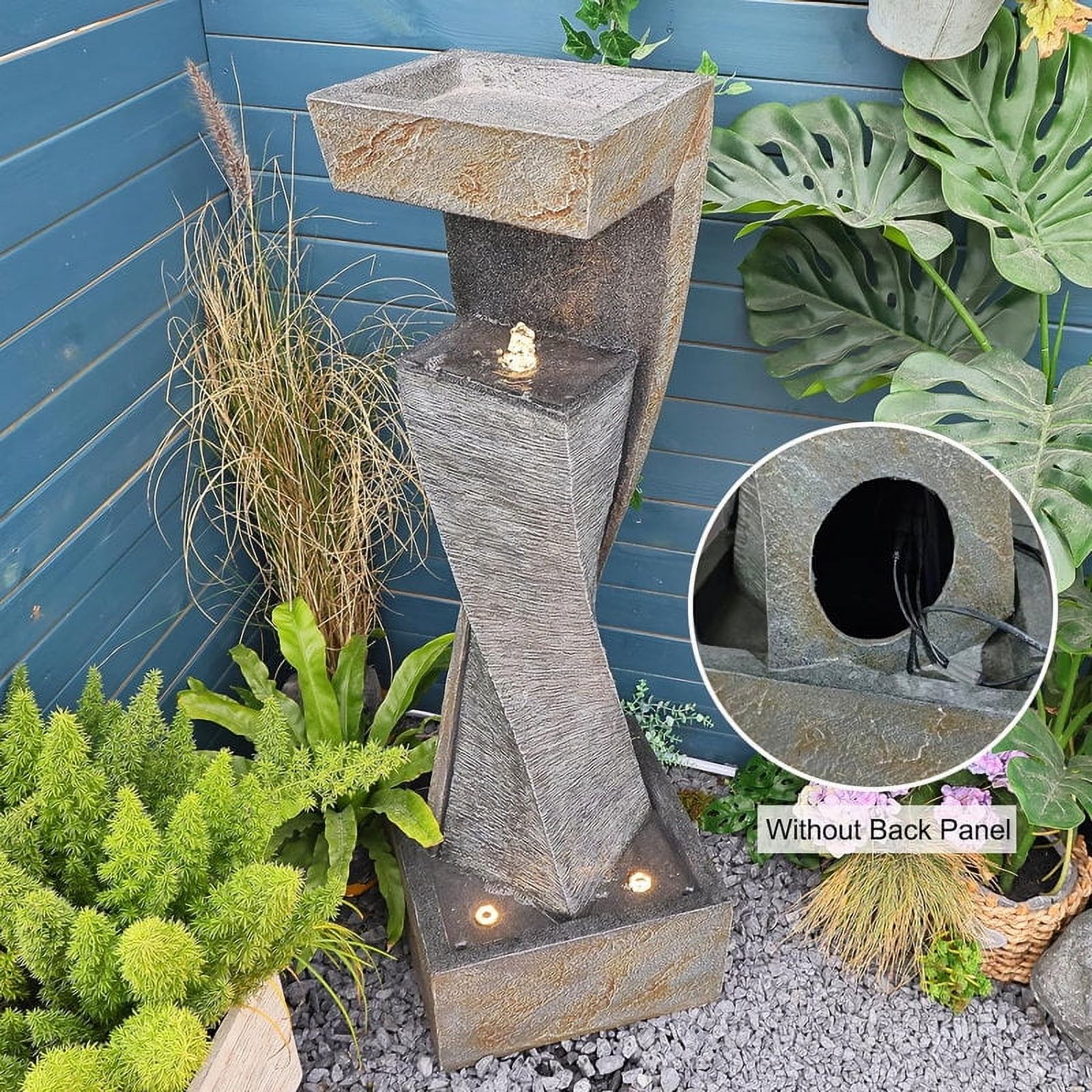 47.2" Garden Modern Outdoor Fountain Floor Standing Outdoor Water Fountains with Lights for Garden, Backyard, Patio, Porch, Deck and Home Art Decor