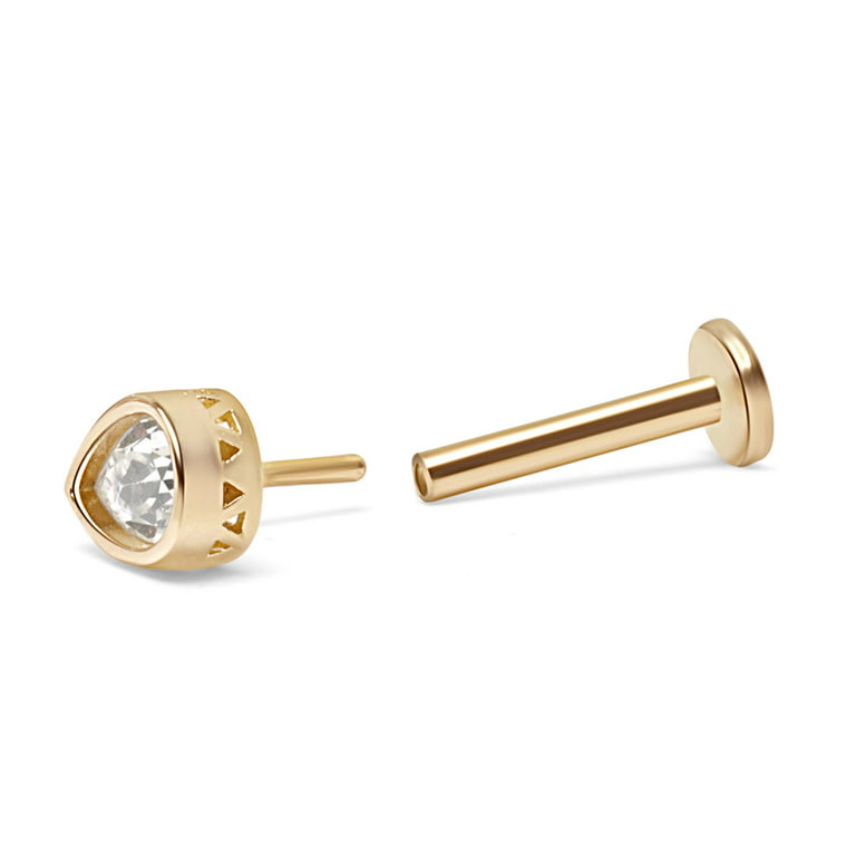 3mm Tiny CZ Screw on Flat Back Stud Earrings,14K Gold Flat Back Cubic  Zirconia Earrings for Helix Cartilage Tragus Earlobe Piercing Jewelry Gift  for
