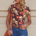 thumbnail image 4 of Cauagu record Skull rock Women's Crew Neck Round Short Sleeve T Shirts Tops Bodysuit Daily Jumpsuit-Medium, 4 of 7