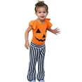 thumbnail image 3 of goowrom Tenue d'Halloween pour Enfants, Hauts Visage Souriant + Bas Évasés à Rayures, 3 of 10
