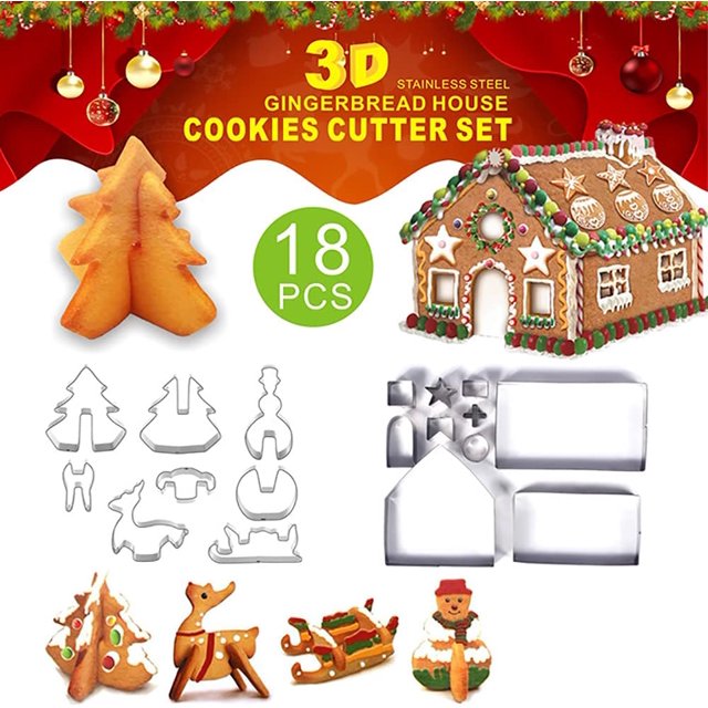 18 Uds. Molde para hornear casa de pan de jengibre Navidad acero inoxidable 3D molde tridimensional para galletas DIY molde para hornear de punto alto con caja de regalo Xemadio HMFJ074