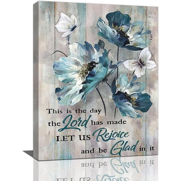 Farmhouse Bathroom Decor Wall Art Blue Floral Butterfly Canvas Wall Decor Christian Flower Pictures Rustic Framed Artwork for Bathroom Bedroom Living Room Bedroom 12''''x16''''