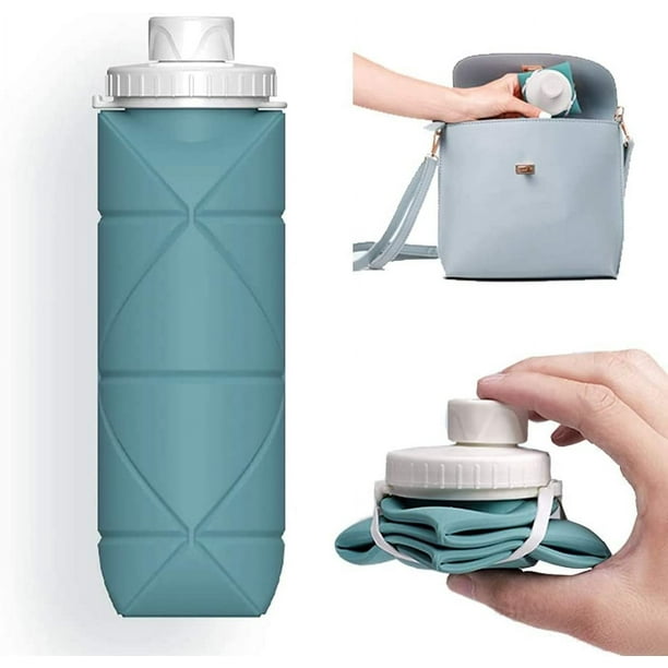 Botellas de agua plegables Válvula a prueba de fugas Reutilizable Sin BPA Botella de agua de viaje plegable de silicona para gimnasio Camping Senderismo Viajes Deportes Ligero Durable 20 oz Adepaton Termos e Hidratación