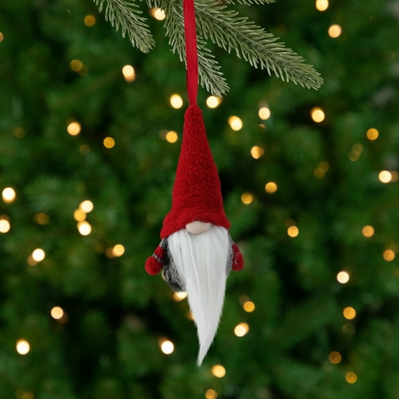 Northlight 6” Santa Gnome with Hat Ornament Christmas Ornament- Gray/Red