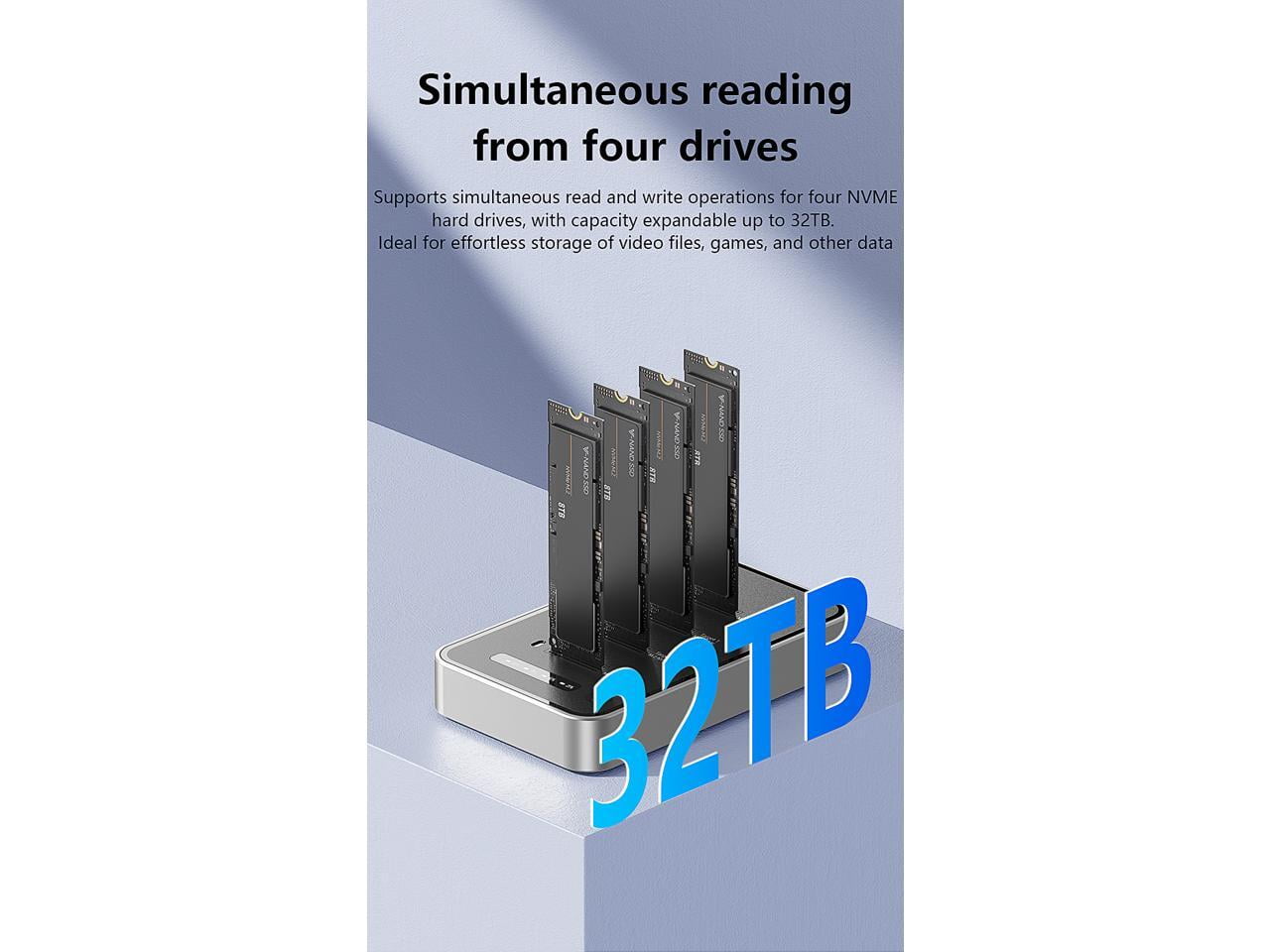 4 Bays USB4.0 (USB-C) 40G Portable NVMe (M Key, B+M Key) / NVMe / PCIe SSD (22110, 2280, 2260, 2242, 2230) Ultra Fast External SSD Docking Station Duplicator Cloner (Docking Only)