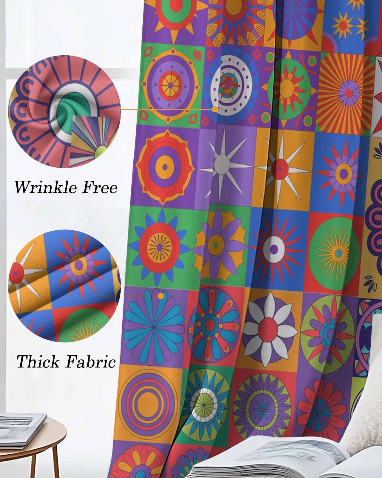 Colorful Abstract Floral Blackout Curtains for Bedroom Living Room, Countryside Flower Plaid Ethnic 39 In Long Thermal Insulated Room Darkening Drapes Grommet Window Treatments, 27.5 x 39 In