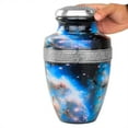 thumbnail image 4 of Aluminum Decorative Funeral Urns for Cremated Human Ash Remains Storage | Beautiful Galaxy Funeral Pot for Pet Loss & Loved Ones | Large Size Engraved Metal Urns Premium Finish (Faint Blue), 4 of 5