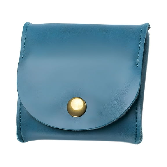 LAMIRO Rustic Leather Pocket Coin Case Genuine Leather Squeeze Coin Purse Pouch Change Holder Tray Purse Wallet for Men & Women - blue