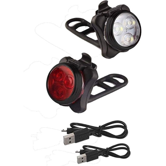 USB Rechargeable Bike Light Set, Super Bright Front Headlight and Rear LED Bicycle Light