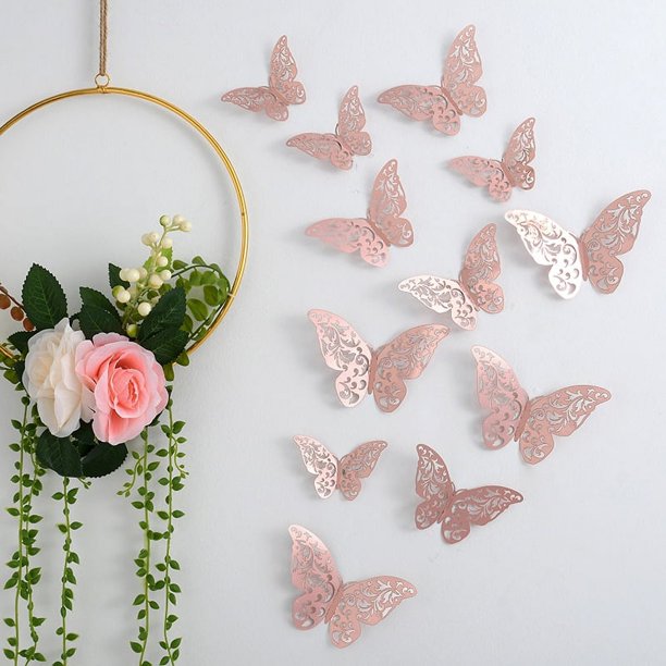 Pegatinas de pared de mariposa hueca 3D, decoración de pared, diseño de pared de sala de estar, pegatinas creativas de metal