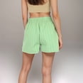 thumbnail image 6 of Women's Vertical Stripe Lounge Shorts with Elastic Waistband Faux Fly Front and Relaxed Fit Side Pockets - Green, Large, 6 of 7