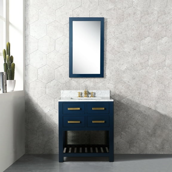 Water Creation Madalyn 30" Wood Single Bathroom Vanity in Blue & White