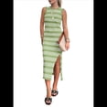 thumbnail image 1 of Vestidos de Verano 2025 para Mujer, Informales, Sin Mangas, de Punto Calado, con Abertura Lateral, A Rayas, Vestido Midi de Tirantes. Verde S, 1 of 8