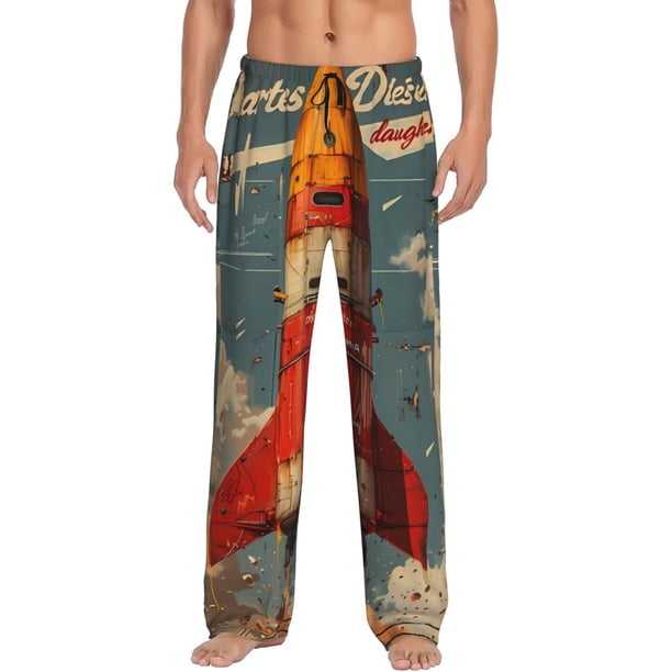 Fotbe Rusty Rocket Launch Pantalones de Pijama para Hombre, Pantalones de Dormir, Pantalones de Casa con Cintura Ajustable y Bolsillos-Medium