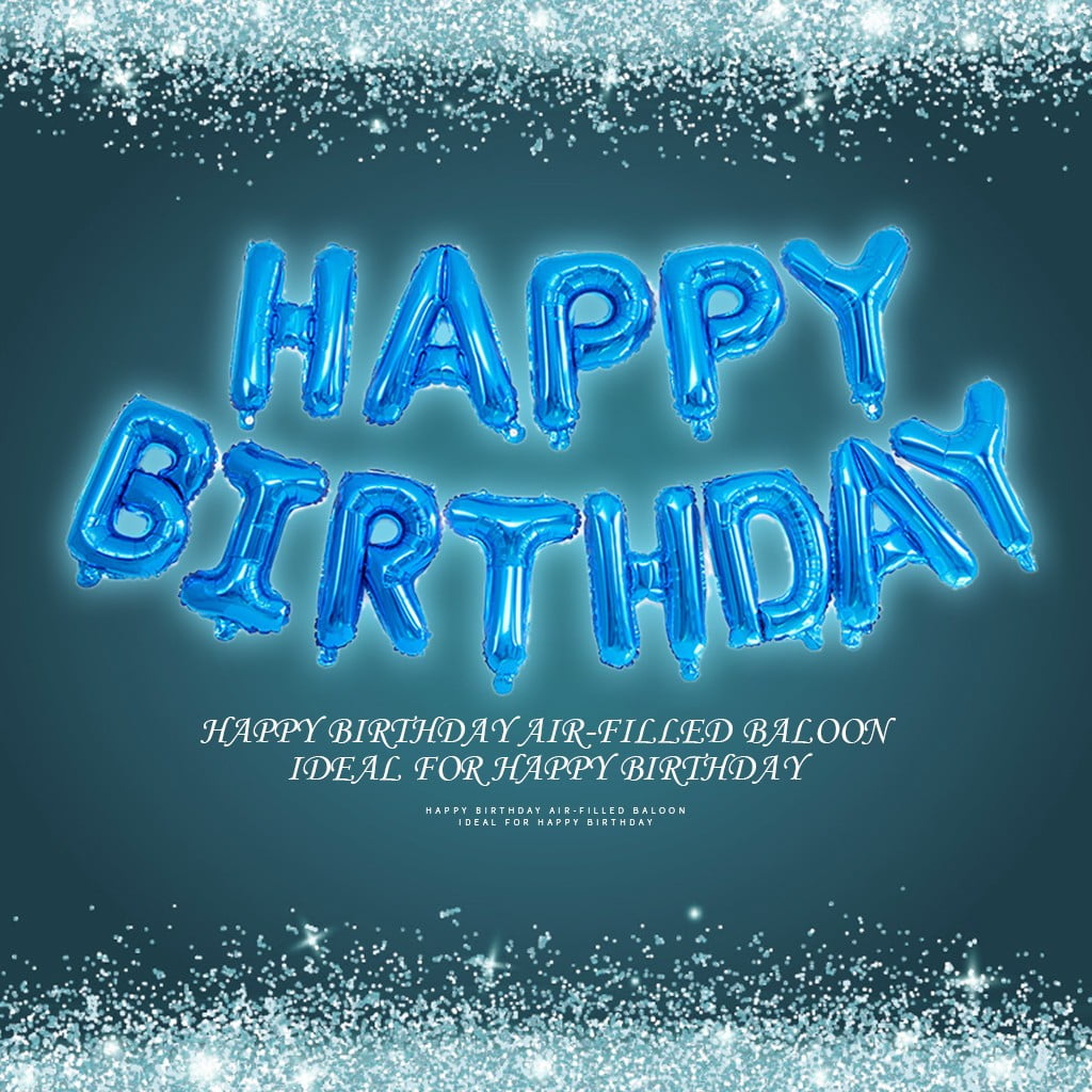 Self Inflating Happy Birthday Balloon Banner Bunting 16 inch Foil Blue Boy Dinosaur Party Decorations Girl Glitter Balloons