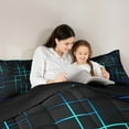 thumbnail image 5 of Feelyou Neon Blue Stripes Queen Comforter Set for Kids, Rectangle Square Geometric Bedding Sets, Abstract Reversible Bedding Comforter Set, Microfiber Bedroom Decor, 3pcs, 5 of 8