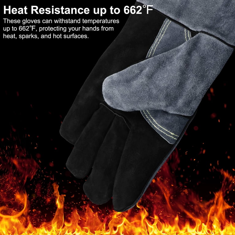 16" Welding Gloves - Extra Long Leather Gloves For MIG, Stick Welding & Fireplace Use