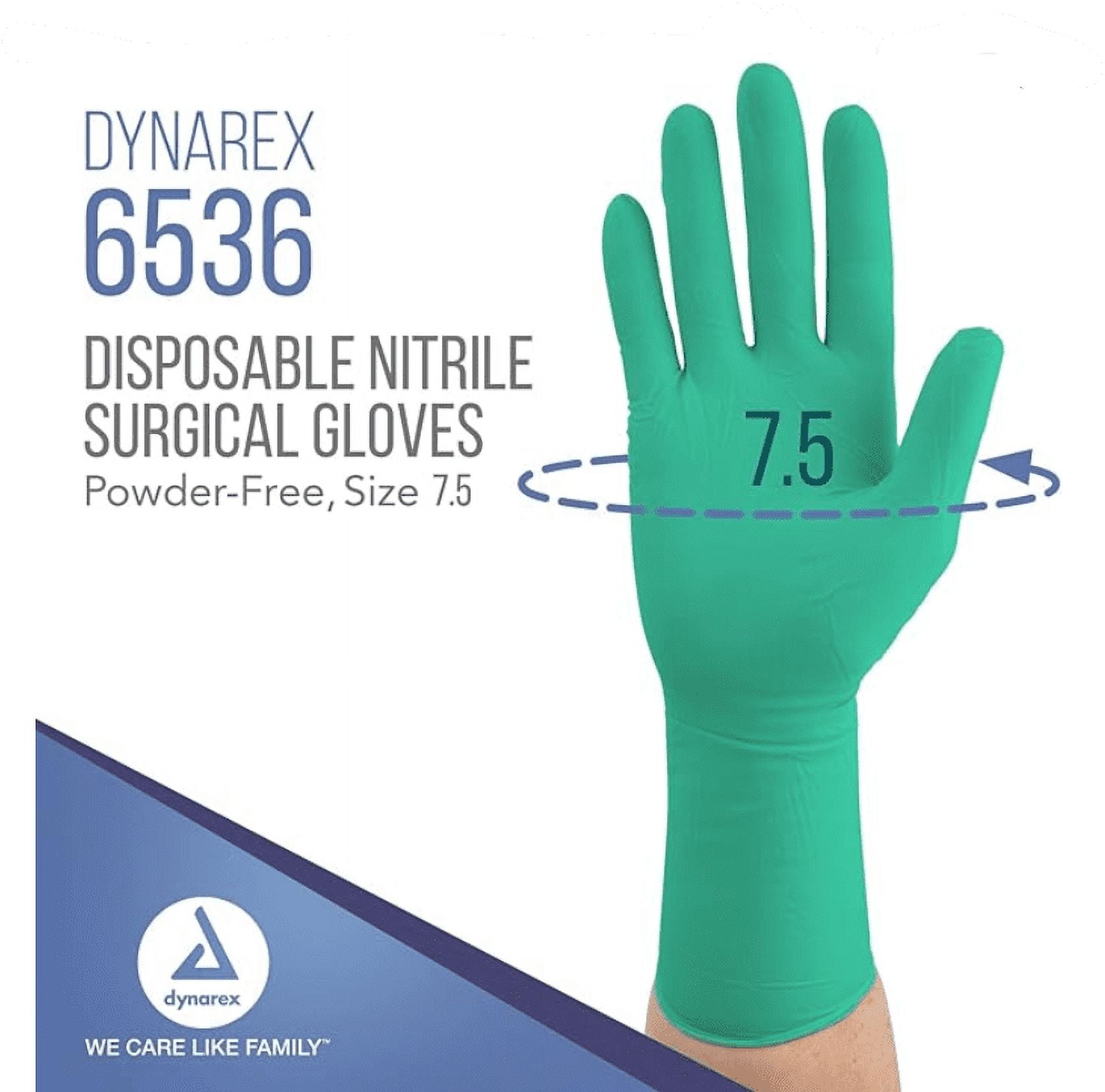 Dynarex Sterile Nitrile Surgical Gloves, Powder-Free and Puncture-Resistant Nitrile Gloves, 5-8 Mil, Sizes 6/6.5/7/705/8, White, Box of 50 or Case of 200
