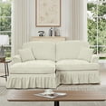 thumbnail image 5 of Newest Elegant Large Two Seater Modular L Shaped Sofa Couch, Flared Arms, Removable Ruffles Pleats Skirts, Spindle Legs,Comfy Chenille Loveseat Sofa, Movable Ottoman,Beige White, 5 of 20