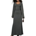 thumbnail image 3 of Vestido de Punto Acanalado para Mujer, Acampanada, Ajustado, Holgado e Informal. Gris Oscuro M, 3 of 8