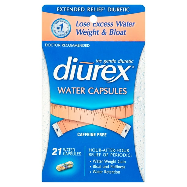 Diurex CaffeineFree Water Pills for Effective Bloat Relief, 21 Capsules