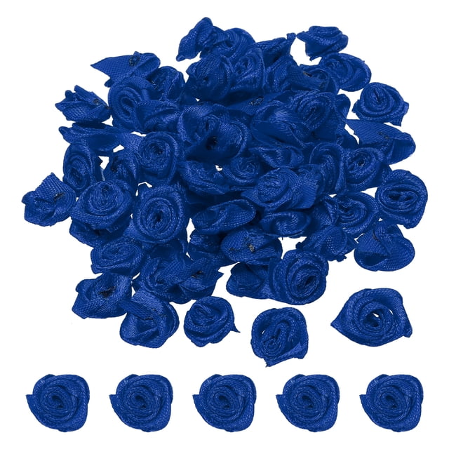 Unique Bargains Mini Satin Ribbon Roses Tiny Fabric Flowers Embellishments Rosettes Applique Dark Blue 30 Pcs
