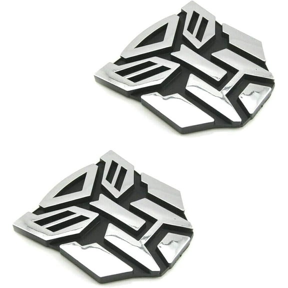 2 PCS in Set Transformers Emblem - 3" Tall for Car Autobot Sticker Pair Chrome Finish PVC Auto Emblems Transformers Autobot Car Accessories SILVER