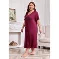 thumbnail image 4 of FEREMO Women Plus Size Nightgown Short Sleeve Printed Sleepwear Comfy Loose Sleepshirt 2 Pack, 4 of 5