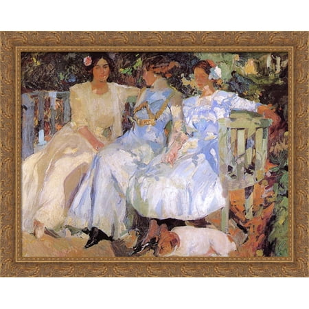 My Wife and Daughters in the Garden 34x28 Large Gold Ornate Wood Framed Canvas Art by Joaquin Sorolla