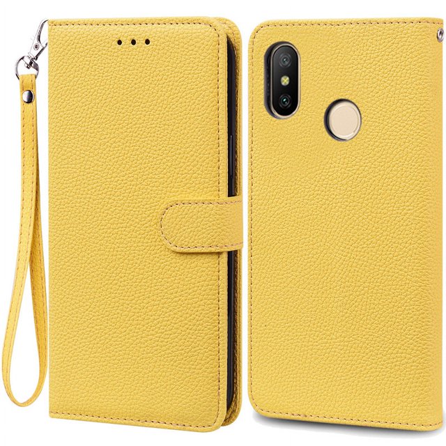 Pour Redmi Note 6 Pro Étui Xiaomi Redmi 6 Pro Portefeuille en Cuir TPU Souple Étui pour Xiaomi Redmi 6 Étui Note 6 Pro Couverture Rabattable Fundas Jaune -Sangle pour Redmi Note 6 Pro