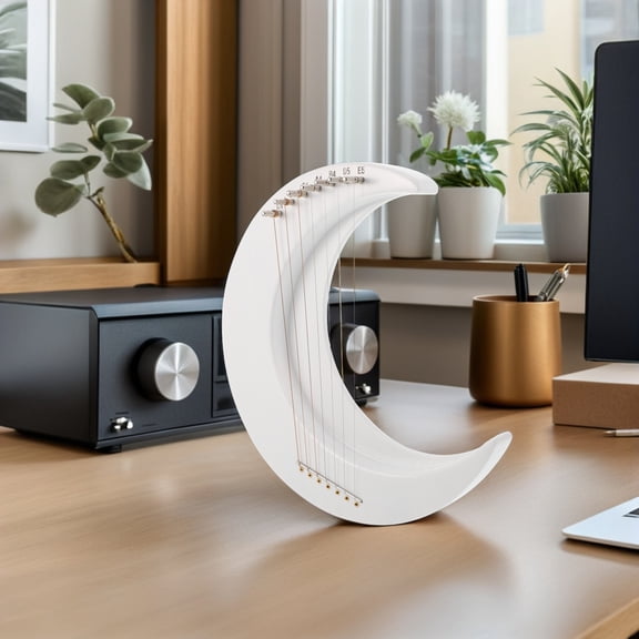 ETHZZLE Mini 7 String Lyre Harp Moon Shaped Wooden String Instrument with Tuning Wrench for Music and Performance