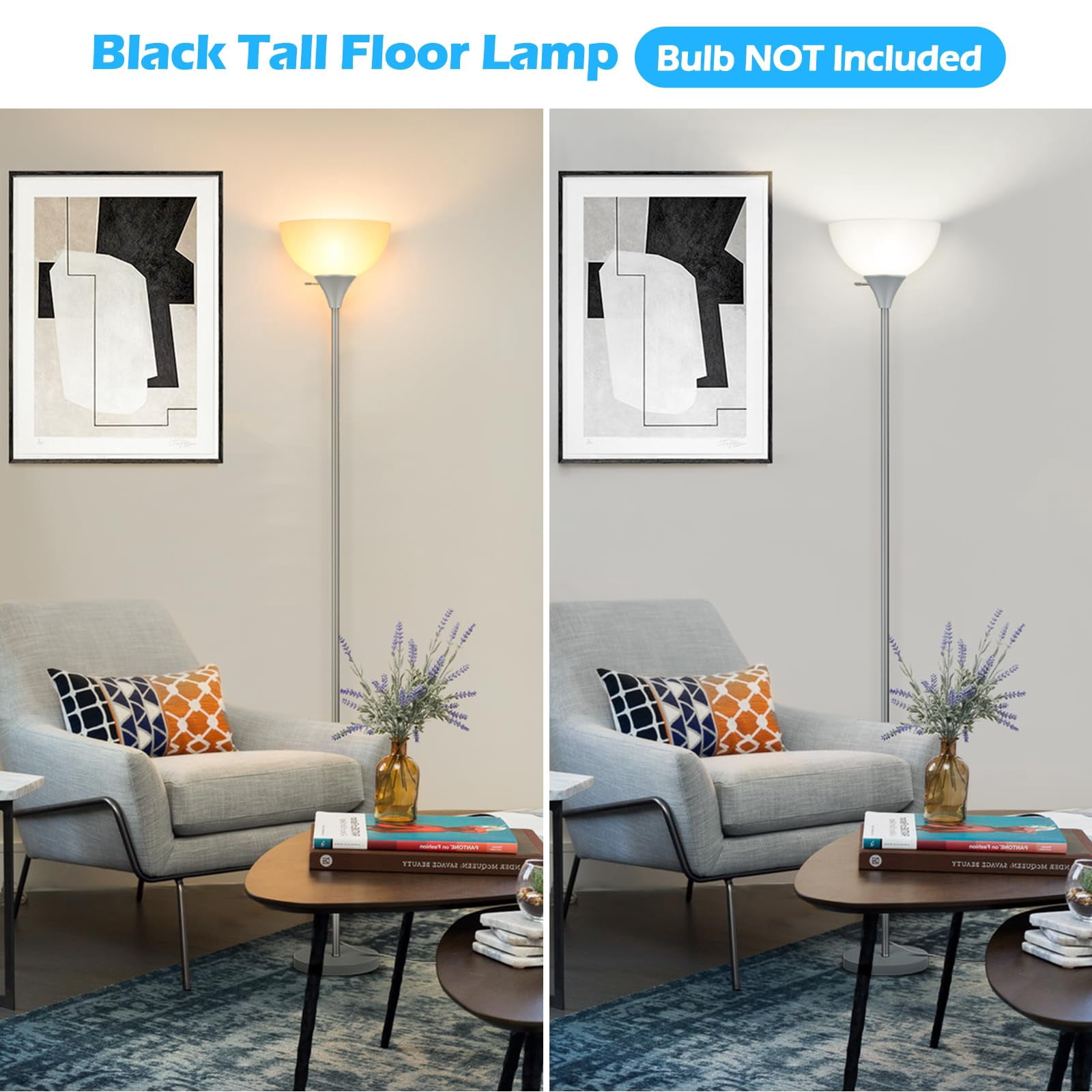 Silver Grey Floor Lamp with White Plastic Shade, Corner Light for Living Room Bedroom