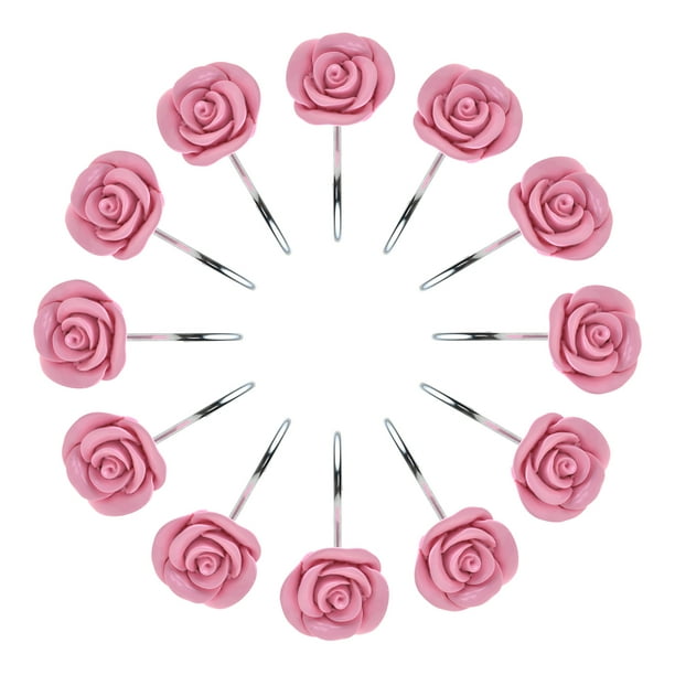 Agptek 12 Pieces Pink Decorative Home Rose Shower Curtain Hooks