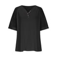 thumbnail image 4 of Tamaño Más Manga Corta Tops para Mujeres Verano Color Sólido Puff Manga Corta Suelta Moda Cuello Redondo Top, 4 of 6