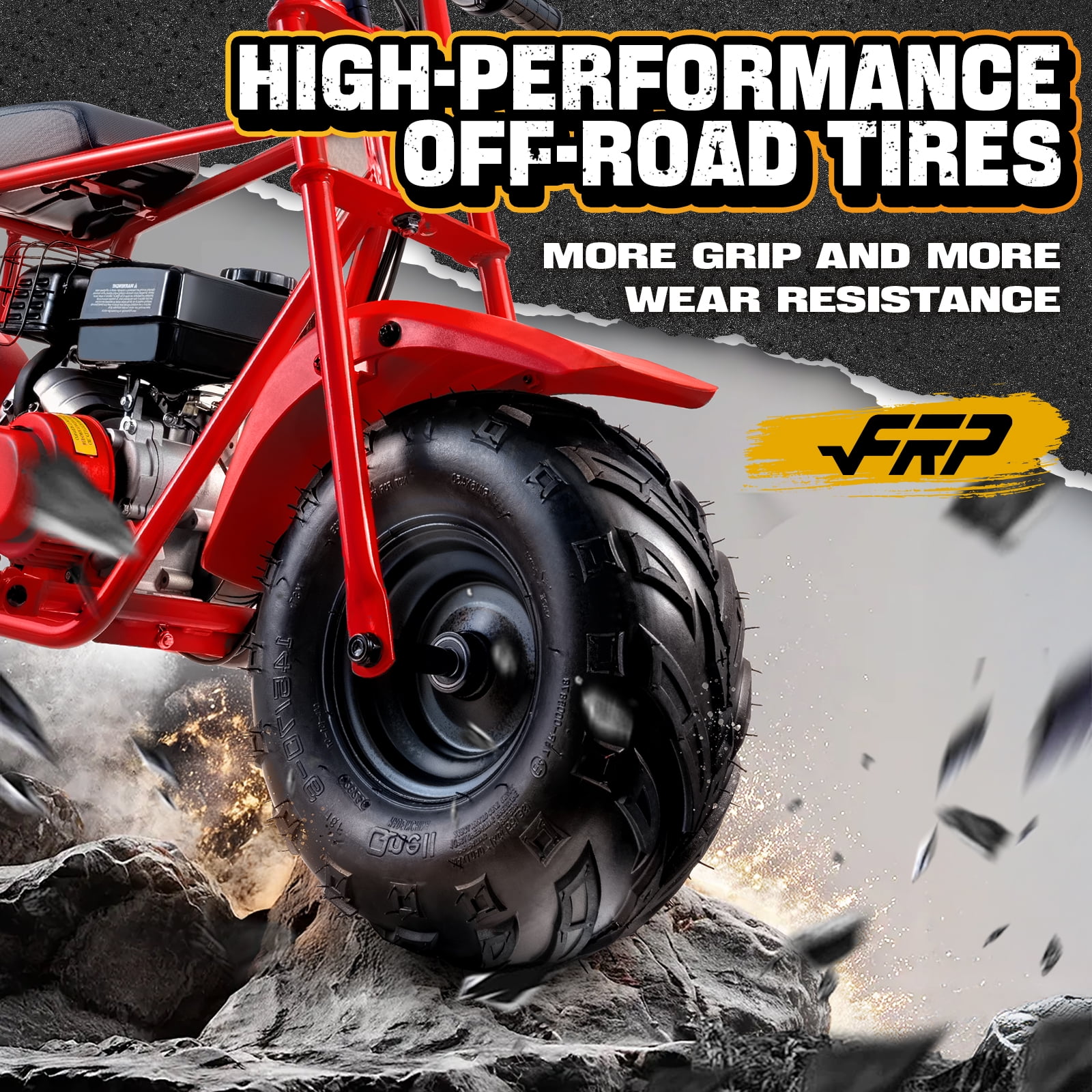 FRP GMB100 Mini Dirt Bike 99cc 4-Stroke, Gas Off-Road Mini Bike for Ages 13+, Pull Start, Rear Disc Brake, All-Terrain Tires, Supports up to 220 lbs - Black