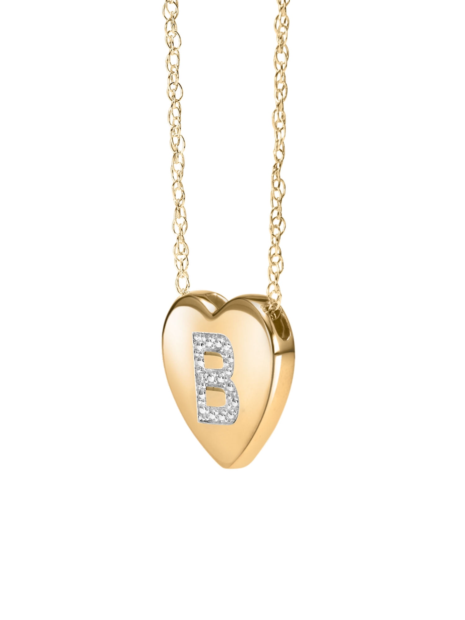 Diamond-Accent 14K Yellow Gold over Sterling Silver Heart Initial Pendant Necklace