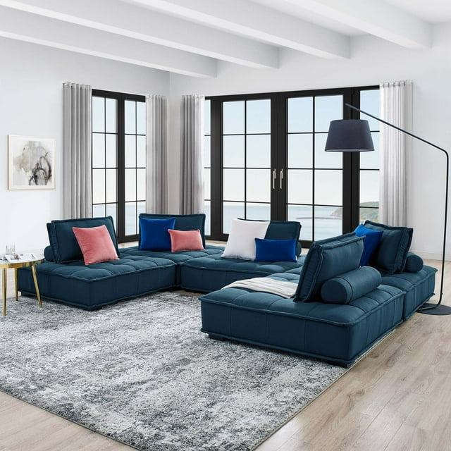 Modway Saunter Sectionnel 5 Pcs en Tissu Capitonné, Tissu, Couleur Azur