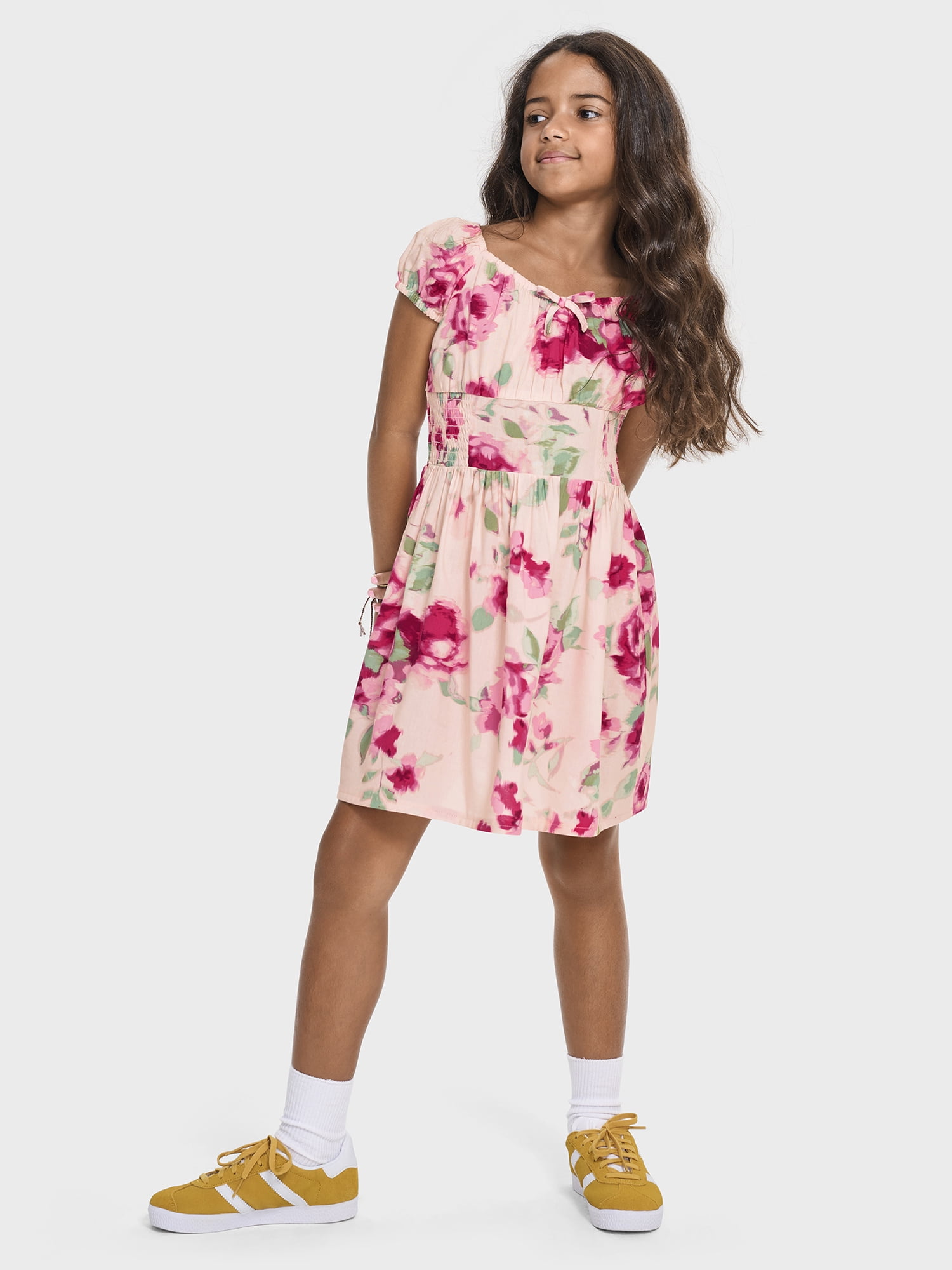 The Children's Place Girls Short Sleeve Floral Print Smocked Dress, Sizes XS-XXL
