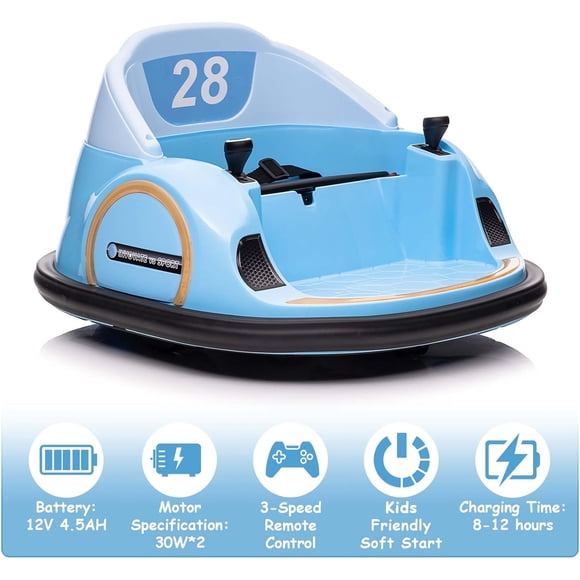 Royalbelle Blue 12V Ride On Bumper Car for Kids, Electric with Remote, 360 Spin