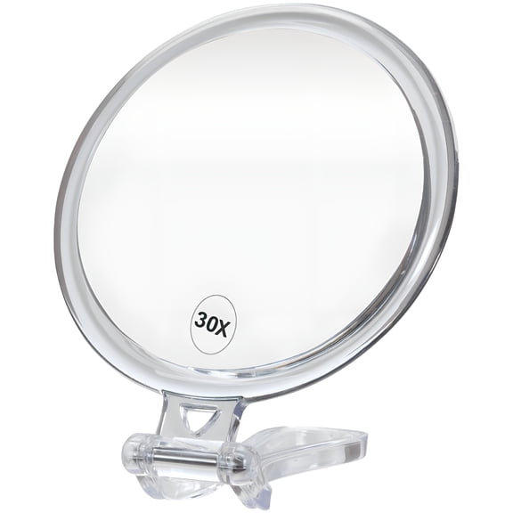 XIBUFE 30X Magnifying Handheld Mirror, Double-Sided Hand Mirror with Folding Adjustable Handle for Makeup, Travel, Clear